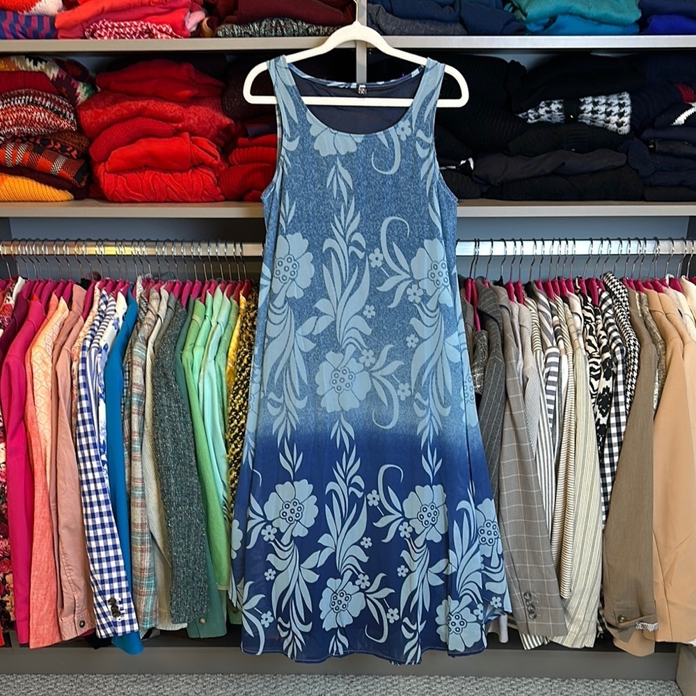 Fisoul blue floral ombré sleeveless lined midi dress size S
